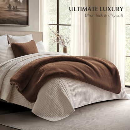 EverGrace Faux Chinchilla Fur Throw Blanket, 60"x80", Chestnut Mink - color: Chestnut Mink, size: 60"x80"