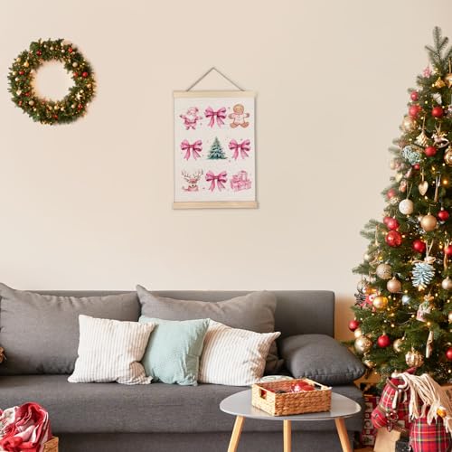 Coquette Pink Christmas Bow Gingerbread Wall Art, 12x16 Inch, With Wooden Poster Hanger for Home Office - color: Christmas Pink Bow, size: 12x16