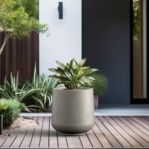 Kante Large Round Curved Weathered Concrete Planter 16.5" Dia, Outdoor - color: Buff Concrete, size: 16.5" D