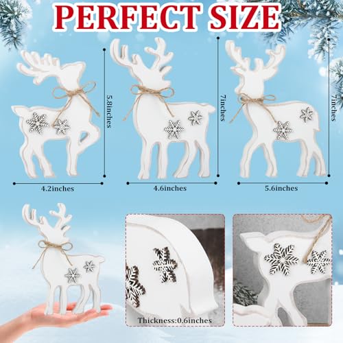 3Pcs Cute Christmas Tiered Tray Decor Indoor, Wooden Farmhouse Reindeer Christmas Tabletop Decorations Xmas Centerpiece, Rustic Reindeer Sign Standing Elk Decor for Home Shelf (White) - style: White