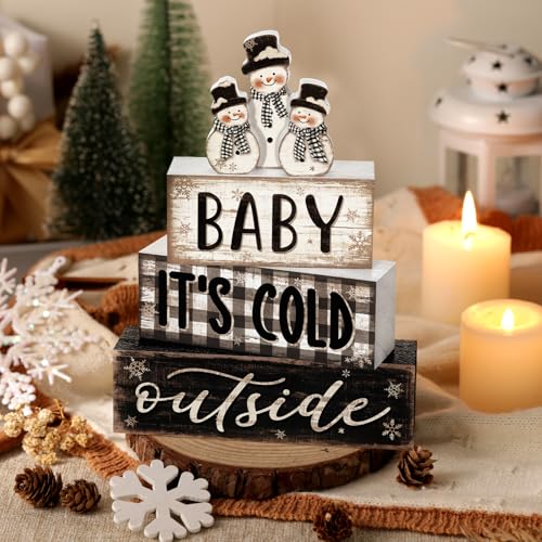 Yousoontic 4 Pcs Winter Snowman Plaid Figurines Set, Rustic Farmhouse Decor - style: Winter Snowman