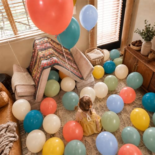 Boho Rainbow Balloons 60 Pcs 12 Inch Retro Blue Orange Yellow Green Balloon - color: Retro Blue Orange Yellow Green