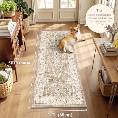 LOKHOM 2x5 Hallway Runnner Rugs, Boho Non-Slip Washable Kitchen Rugs, Beige - color: Beige Brown, size: 2' x 5' (Runner)