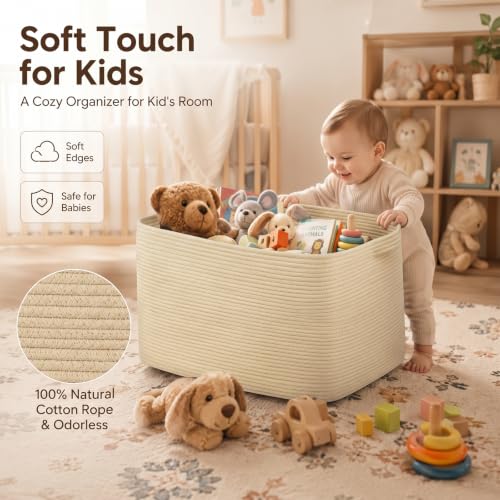 OIASKET 95L Extra Large Blanket Basket, 24" x 16.9" x 14.2" Woven Basket - color: Jute, size: 24"x16.9"x14.2"
