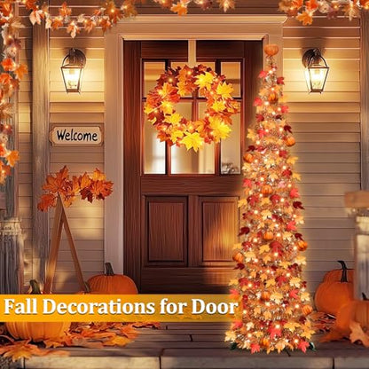 5 FT Fall Tree Fall Decor, Tinsel Maples Tree with 50 Warm White Lights