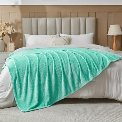 NEWCOSPLAY Fleece Leaves Pattern Queen Blanket, Aqua, 90"x90" - color: Aqua, size: Queen(90"x90")