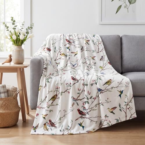 Horaldaily Spring Summer Birds Branch White Flannel Throw Blanket 40x50 - color: White, size: Baby(40x50'')