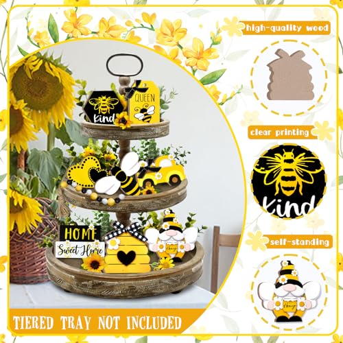 Bee Tiered Tray Decor, Spring Summer Farmhouse Tiered Tray