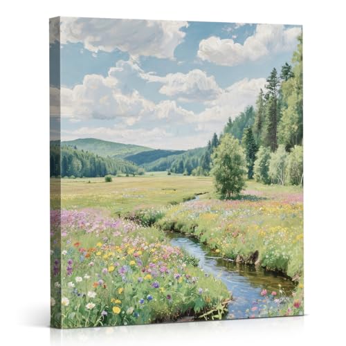 APOHBGV Wildflower Meadow Canvas Wall Decor, Colorful Floral Field Nature Scenery Artwork for Living Room Bedroom Bathroom Home Decoration, 8x10 Inch - color: Home14