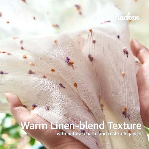 jinchan Brown Pom Pom Voile Kitchen Tier Curtains 24 Inches 2 Panels - color: Dottie Amber Bloom, size: 26"W x 24"L (Pack of 2)