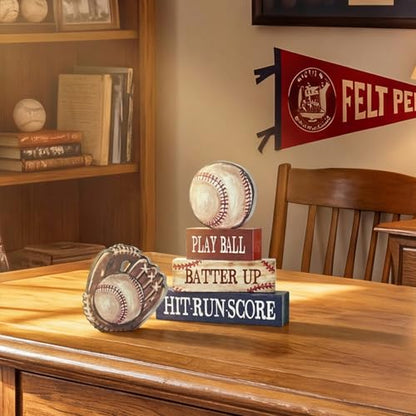 Smile Wooden Indoor Decor Baseball Block Sign - "Take Me Out to the Ball Game" Stacked Decor for Home & Sports Fans - style: Baseball
