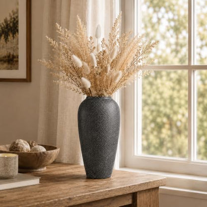 Rustic Ceramic Vase – 13.4" Large Black Ceramic Vase for Home Decor, Modern Terracotta Floor Vase for Living Room, Entryway, Kitchen, Black Vases for Centerpieces, Housewarming Gifts