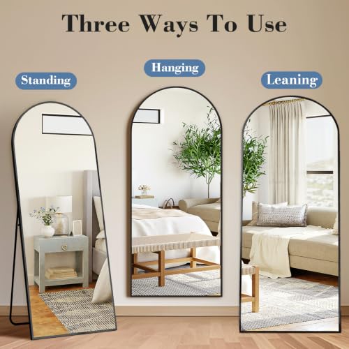 DUMOS 65"x24" Arched Full Length Mirror with Stand, Full Body Floor Mirror - color: Black-rounded, size: 65"L x 24"W