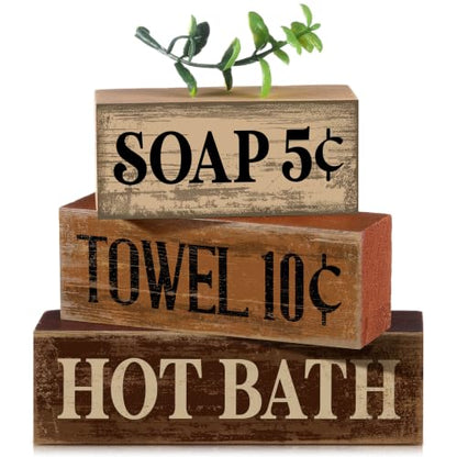 Moucuny 4 Pcs Rustic Bathroom Shelf Decor Wooden Block Signs, Farmhouse - style: Bathroom Price List