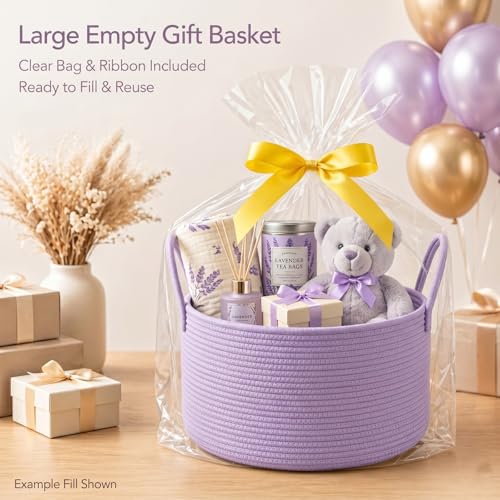 Extra Large Woven Gift Basket Empty for Girl, Women, Kids, Purple - color: Purple, size: Large