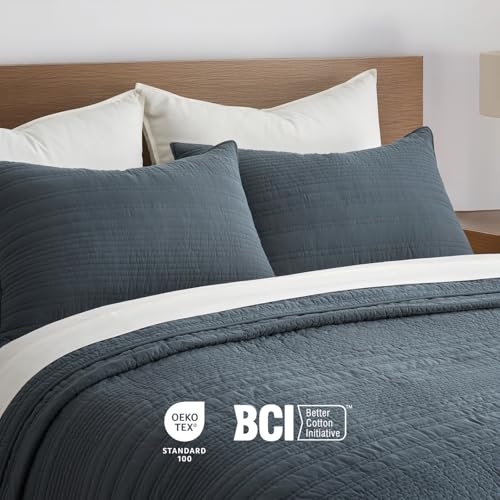 EVERGRACEHOME 100% Cotton Quilt Set Oversized Cal King, Midnight Blue - color: Midnight Blue, size: Oversized Cal King (118" X 102")