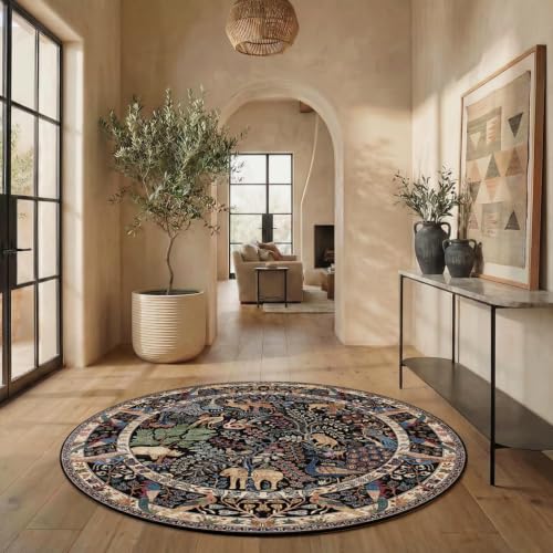 6ft Round Rug Circular Animal Print Area Rug Low Pile Indoor Rug - color: Black/Multi, size: 6' (Round)