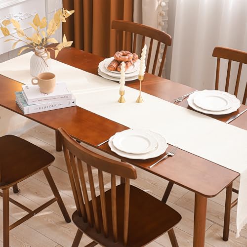 Beige Table Runner 12×120 Inches Long with Fringe Boho Fall Decor - color: Beige