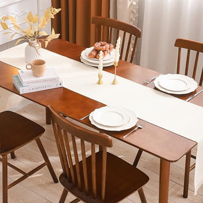 Beige Table Runner 12×120 Inches Long with Fringe Boho Fall Decor - color: Beige