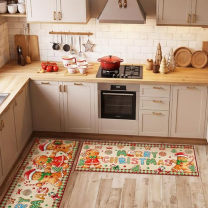 Fourluoo 3 Pcs Christmas Gingerbread Man Kitchen Rug Set - color: Vibrant Colors