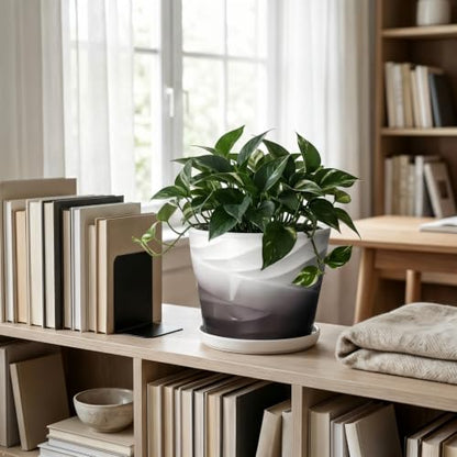 8 Inch Ceramic Plant Pot,Dark Gray+White - color: Dark Gray + White, size: 8 Inch-1 Pack