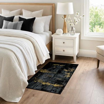 RELEANY Washable 3'x4' Abstract Area Rug for Living Room Black Gold - color: Black/Gold, size: 3' x 4' (Rectangular)