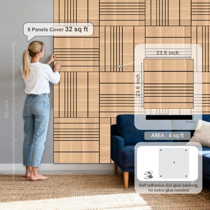 WoveN SounD Acoustic Wall Panels, Natural Oak, 8 Pack, 23.6x23.6 in - color: Natural Oak, size: VariSlat