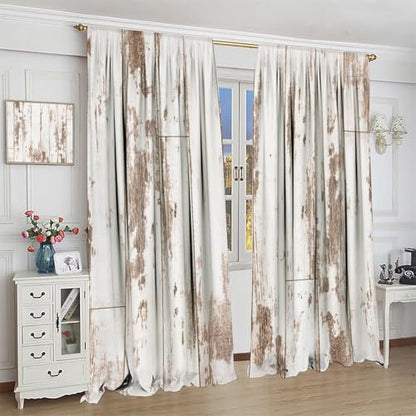Rustic Curtains Farmhouse White Wooden Board Pattern Blackout Print Rod Pocket Window Drapes for Bedroom Living Room 42x63in - color: Rustic-1, size: 21"W x 63"L (Pack of 2)