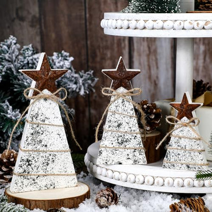 Bucherry 3 Pcs Wooden Christmas Tree Tabletop Decoration