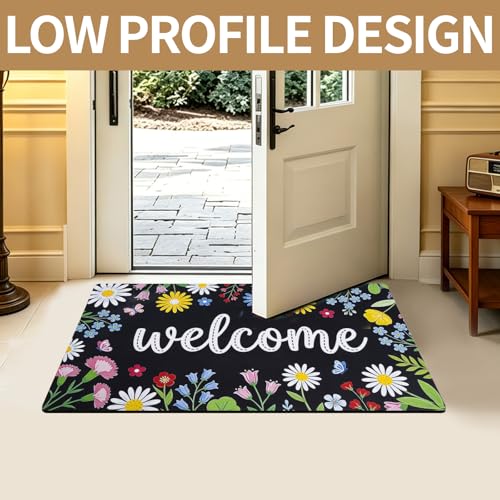 Welcome Mat 17x29 Non Slip Rubber Back Door Mat Outside Entrance - color: Colorful Flowers