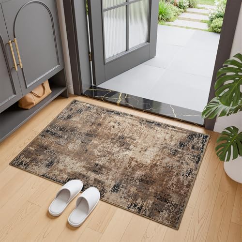 Merelax 2x3 Entryway Door Mat, Washable, Non-Slip, Brown Red, Low Pile Rug - color: Brown Red, size: 2' x 3'(24''x36'')