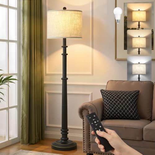 EJIAXIN Floor Lamps for Living Room - 60" Resin Farmhouse Tall Standing Lamp with Remote & Adjustable Color Temperatures - color: Farmhouse Black