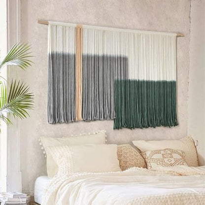 Macrame Wall Hanging Green Large Dip Dye Fiber Wall Art Bohemian Yarn Tapestry Wall Décor 57''W*35''L - color: Green