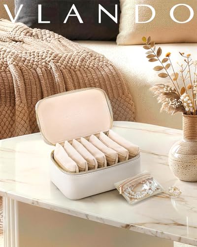 VLANDO Jewelry Travel Organizer with Clear 8 Velvet Bags,White - color: 8PCS-White
