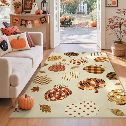 Tribesigns 3x5 Beige Halloween Fall Pumpkin Area Rug for Kitchen Entryway - color: Beige2 - Pumpkin, size: 3' x 5' (Rectangular)