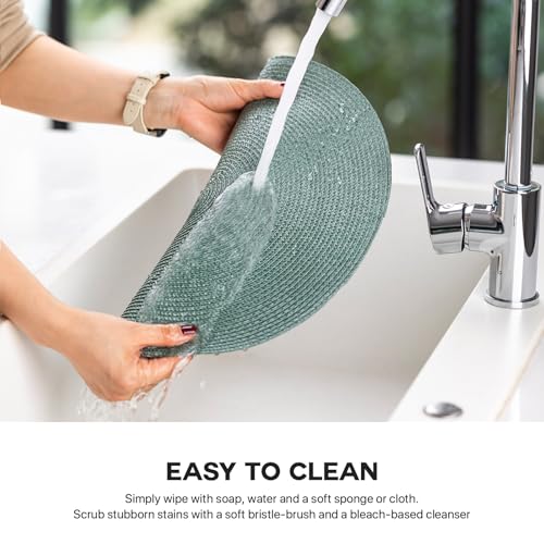 Baroyal Round Placemats Set of 8 Plastic Woven Placemats Washable Wipeable Table Mats for Dining Table Heat Resistant Non-Slip Circle Place Mats (Dusk Green) - color: Dusk Green