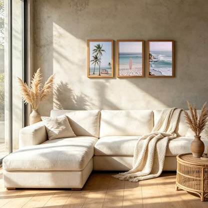 HCJWCXD 3 Pcs Boho Coastal Beach Canvas Wall Art 12x16 Inch Framed - color: Framed Pink car, size: 12x16 Inches