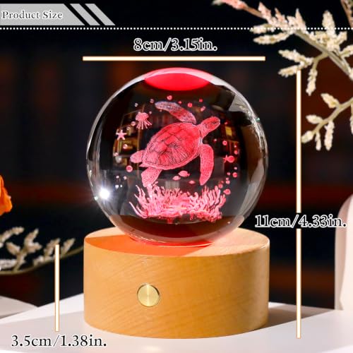 Ornalrist 3D Sea Turtle Gifts 3.15in Crystal Ball Figurine for Women Men - color: Turtle