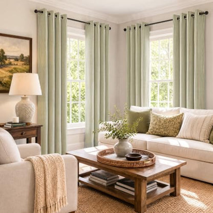 Vangao 100% Blackout Green Striped Curtains for Living Room Bedroom - color: Boxter Striped 100% Blackout| Green on Beige, size: 50"W x 84"L (Pack of 2)