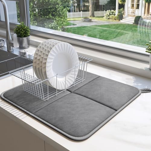 YDKGL 2 pack Dish Drying Mat for Kitchen Counter,PU Leather Dish Mat，Grey - color: Gray, size: 16" x 18"(2 Pack)