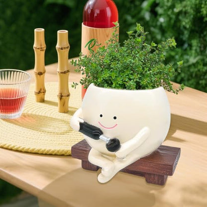 Smiley Face Planter Pot Resin Succulent Planter with Drainage Hole