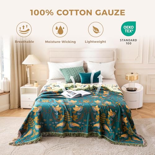 LUTBM Boho Throw Blanket for Couch 50"x60", 100% Cotton Soft Bed Blankets - color: Animal-bird-a, size: 50"×60"
