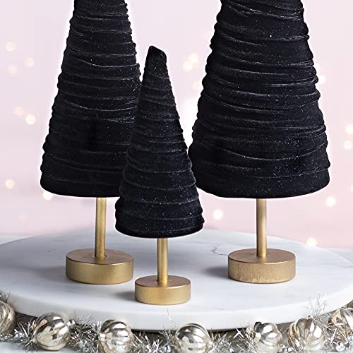 Black Pedestal Velvet Trees Set of 3, Minimalist Mantel, Gothic, Classic Valentine Tabletop, Wedding Centerpiece, Cozy Handcrafted Gift for (Black) - color: Black