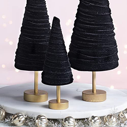 Black Pedestal Velvet Trees Set of 3, Minimalist Mantel, Gothic, Classic Valentine Tabletop, Wedding Centerpiece, Cozy Handcrafted Gift for (Black) - color: Black