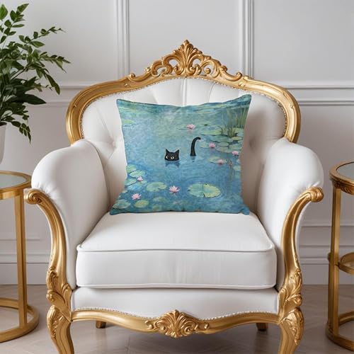 Black Cat Art Painting Throw Pillow Covers 18x18, Aesthetic Black Cat Decor Pillow Covers, Vintage Cats Decor for Room Bedroom, Cats Lovers Lady Mom Grandma Gifts - color: Style02