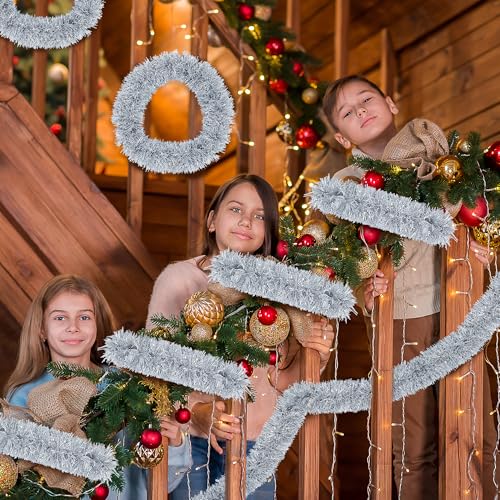 50FT Silver Christmas Tinsel Garland Christmas Tree Decoration - color: Silver White