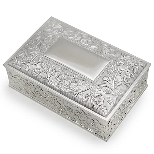 Hsiwto Small Rectangle Vintage Metal Jewelry Box Trinket Gift Box Chest Ring Case for Girls Ladies Women, Silver - color: Silver