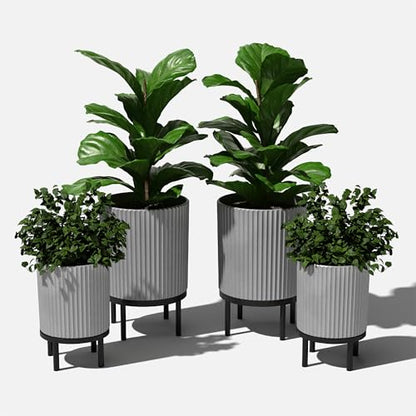 Veradek Demi Series Raised Duo Planters - Set of 2 Planters with Stands - color: Gray/Black, size: Bundle - 2 Pack