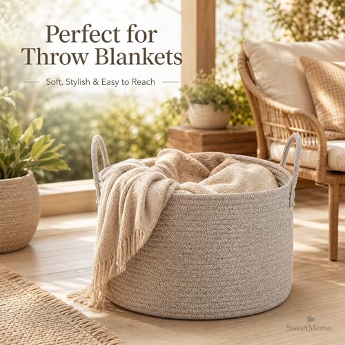 Extra Large Woven Throw Blanket Basket, 20 x 12 in, Natural Beige - color: Brown, size: Extra Large