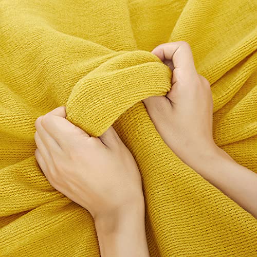Homiest Mustard Yellow Knitted Throw Blanket with Fringe, 50x60 Inch - color: Mustard Yellow, size: 50" x 60"